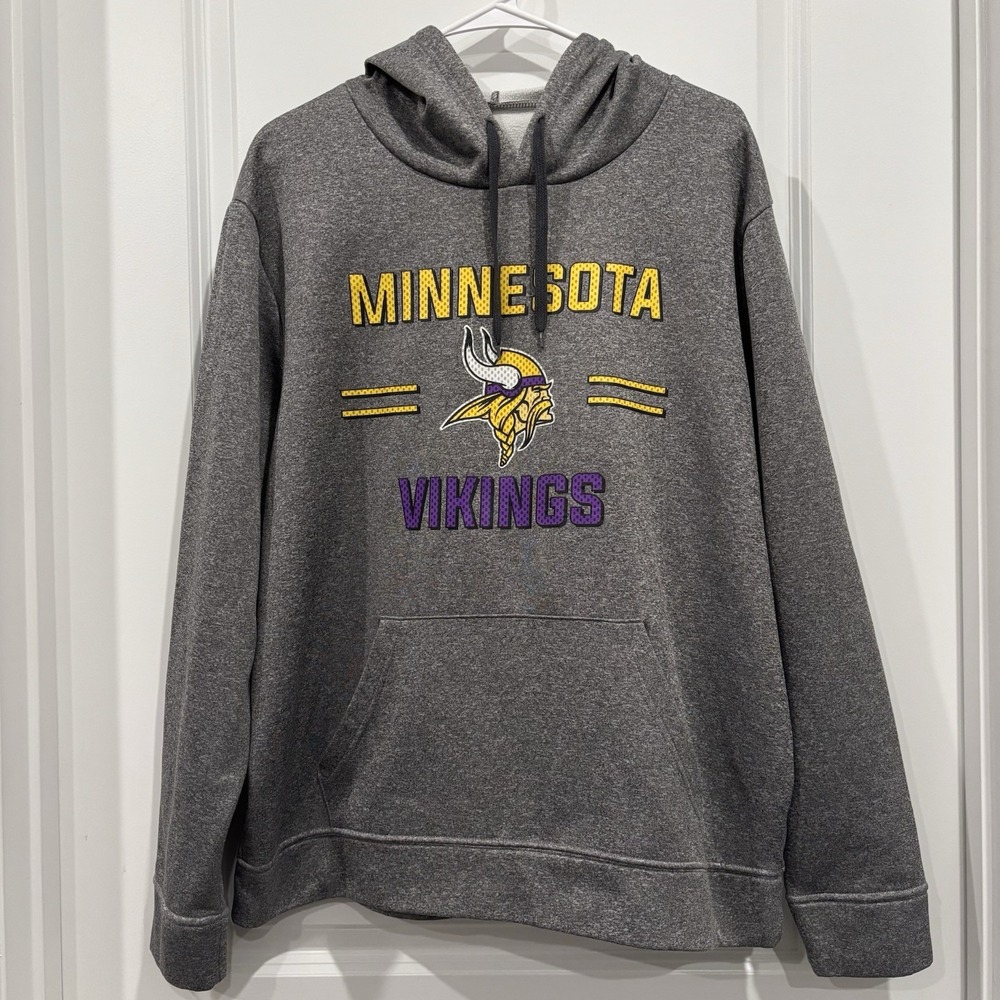 NFL‎ Team Apparel Minnesota Vikings Grey Graphic Pullover Hoodie Men's Size L